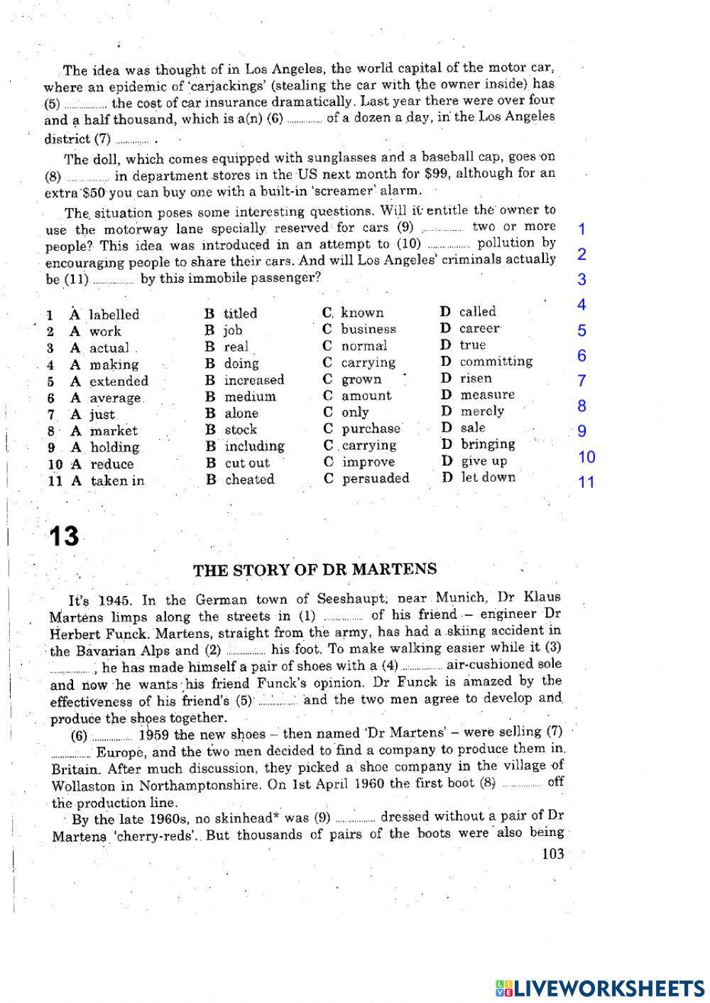 Reading skills - Multiple choice Cloze 1
