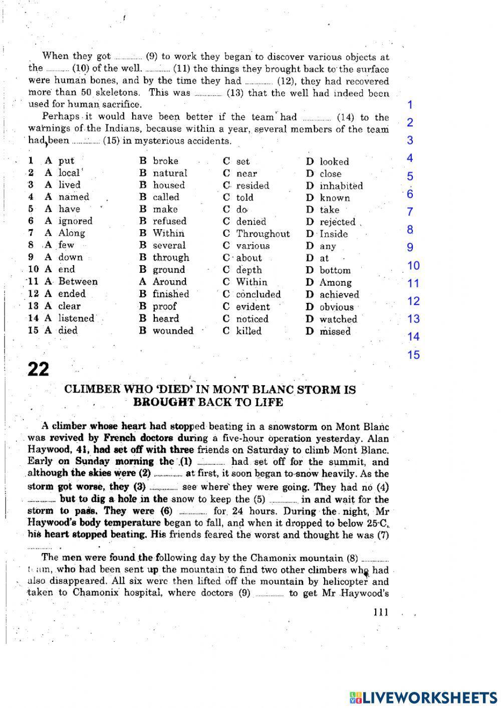 Reading skills - Multiple choice Cloze 1