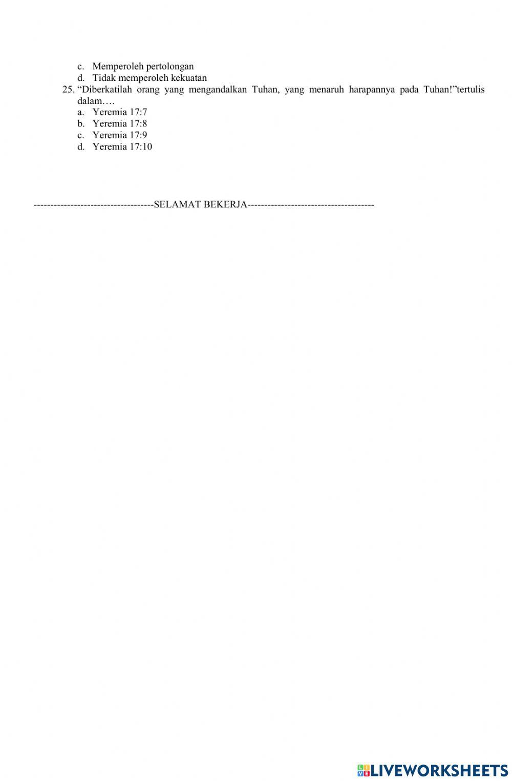 Soal PTS PAK Kelas 8