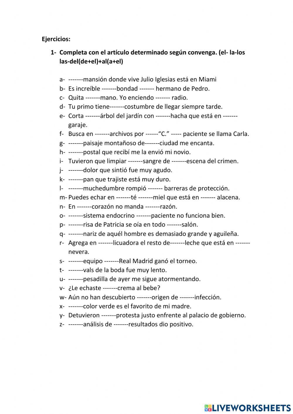 Artículos determinados masculinos y femeninos