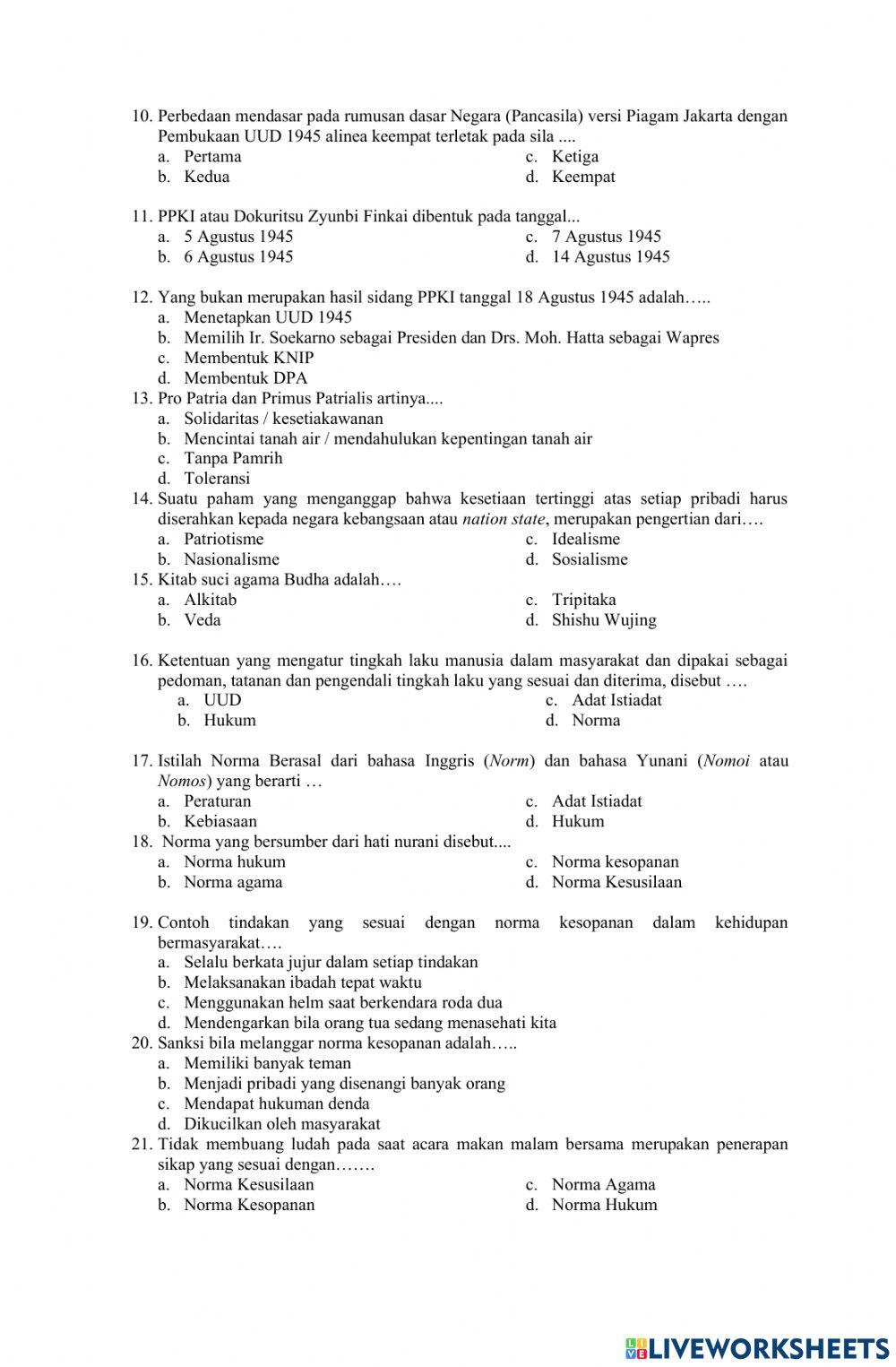 Soal PTS PKN Kelas 7