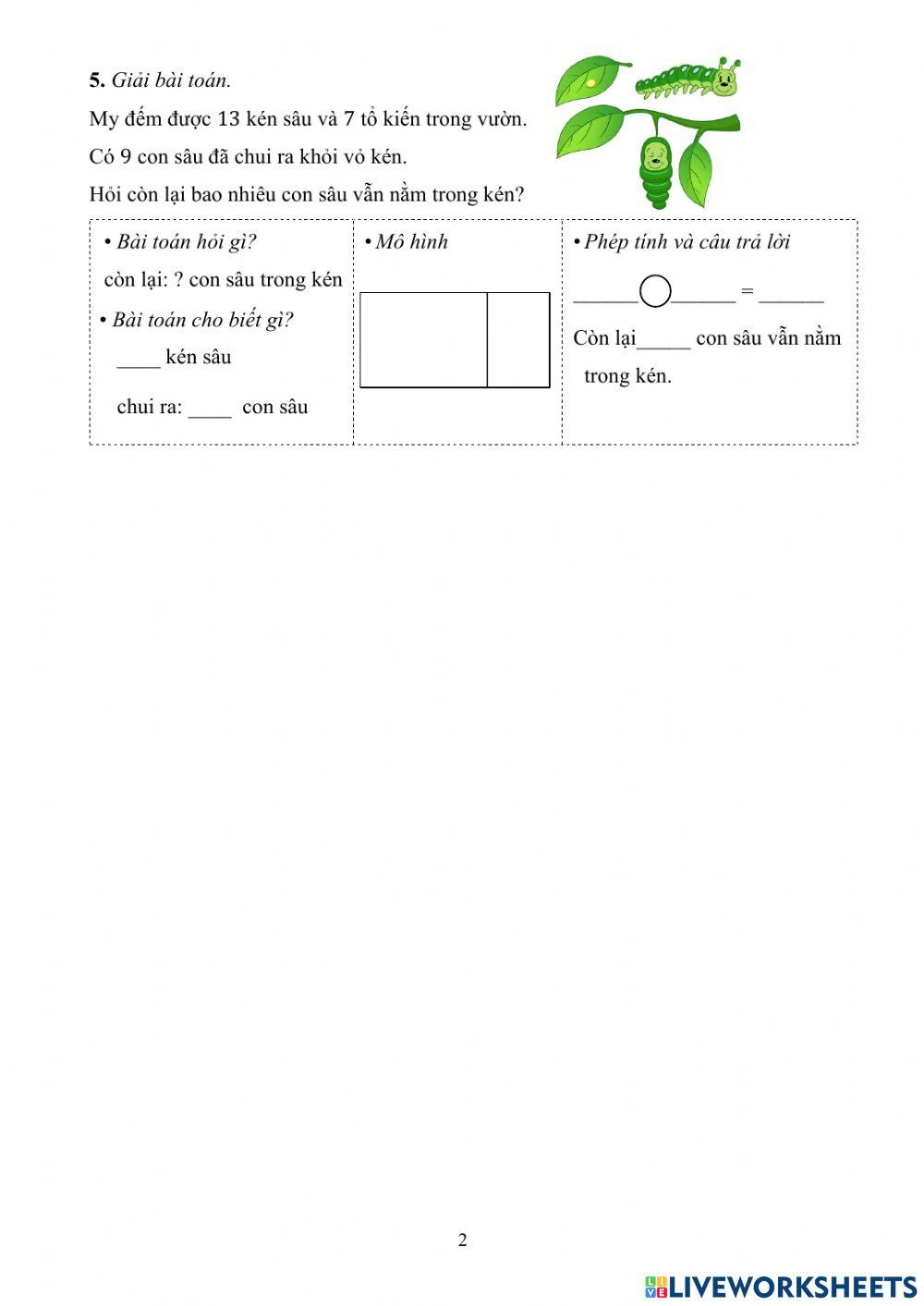 Luyện tập phép trừ cho 8,9