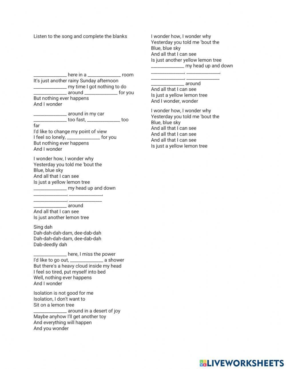 Present Progressive: Lemon Tree Song