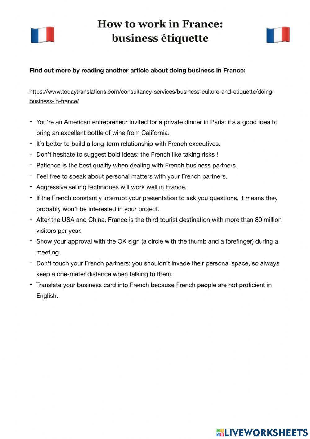 How to work in France: business etiquette