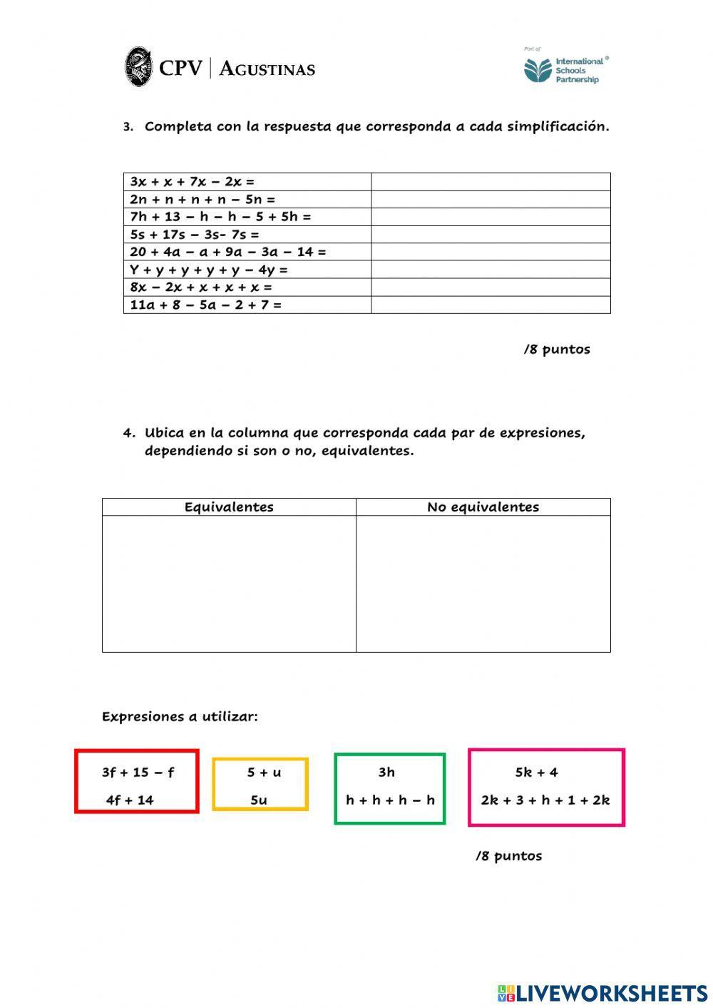 Valorización y simplificación algebraica