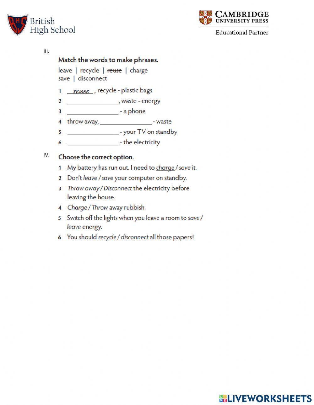 Learning Worksheet 7th  II Term 