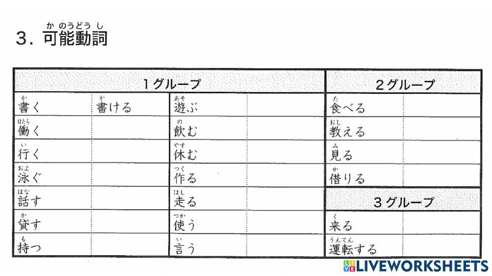 できる日本語・初中級・だい１か・れんしゅう０１