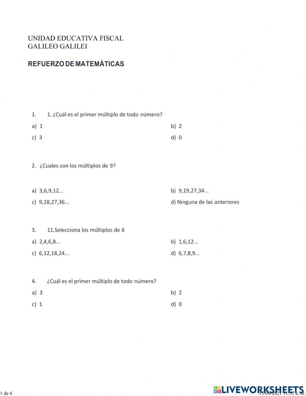 Refuerzo matematica