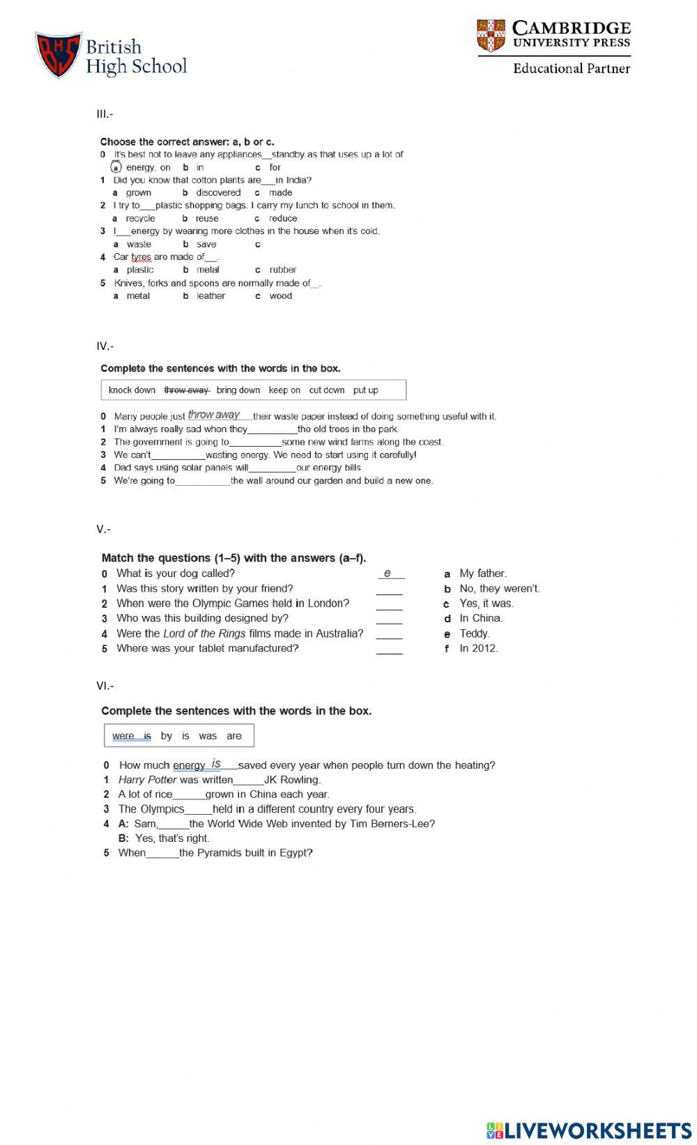 Learning Worksheet II Standard II Term