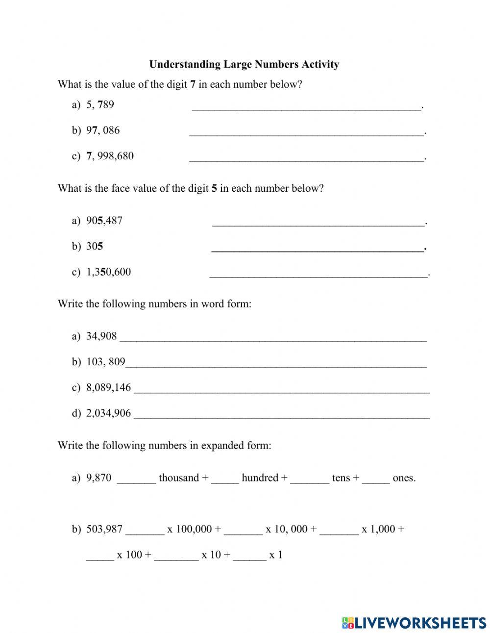Place Value Worksheet