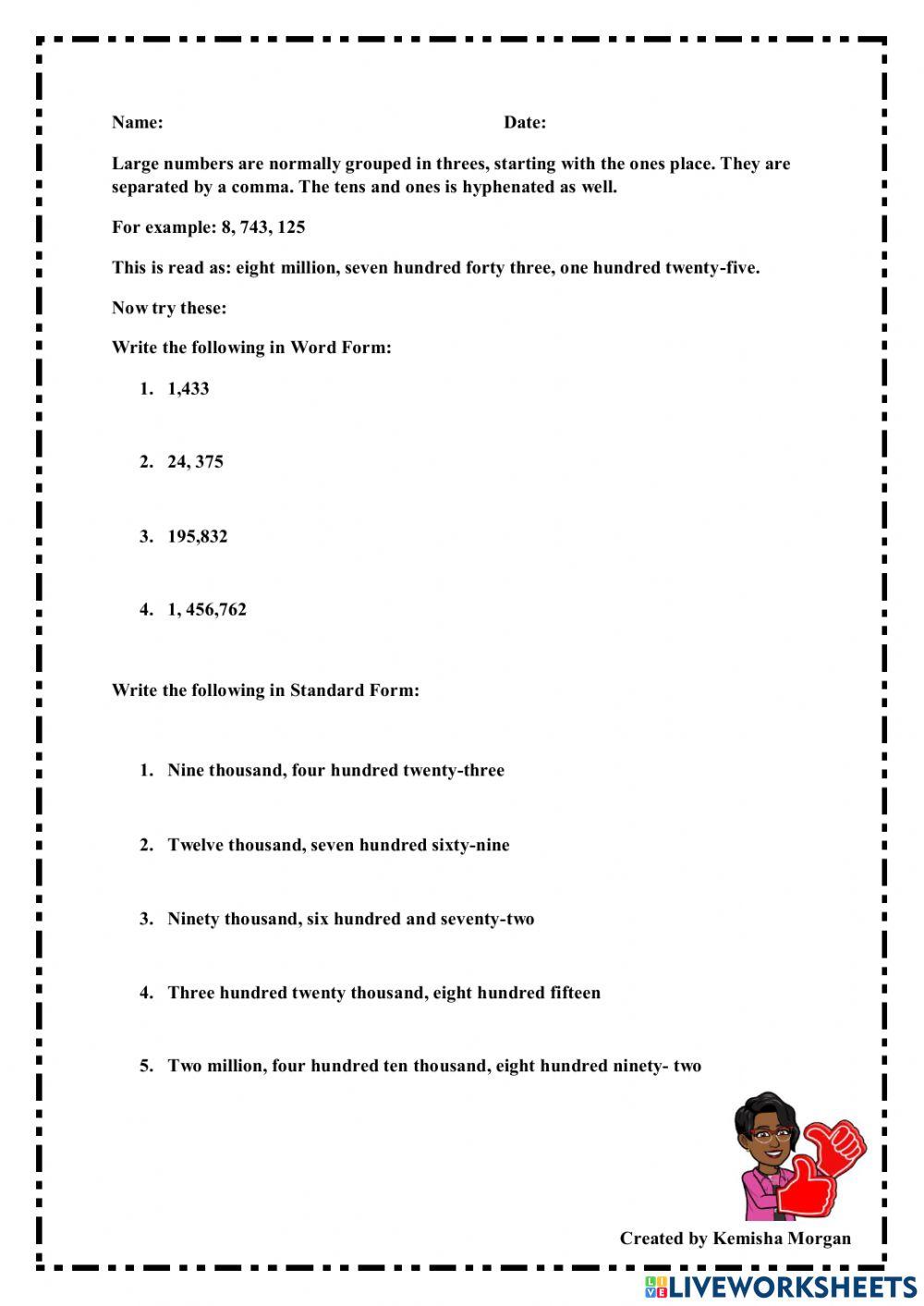 Writing Numbers In Standard Forms Worksheet