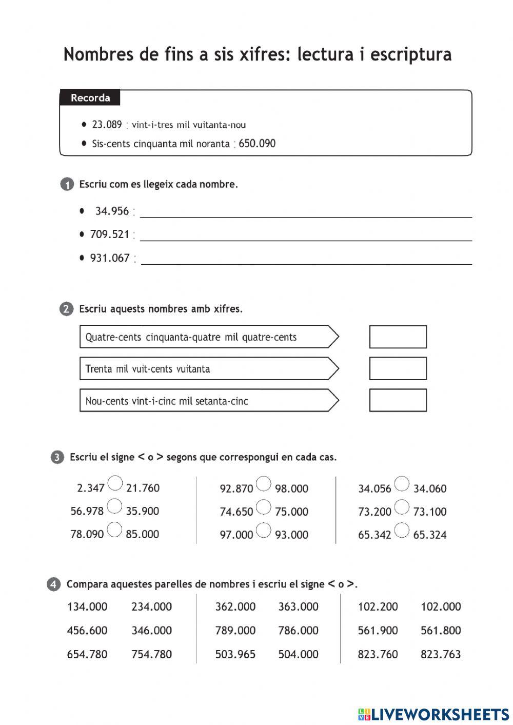 Nombres de fins a sis xifres