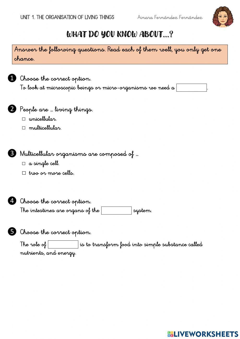 Cell, tissues, organs and systems