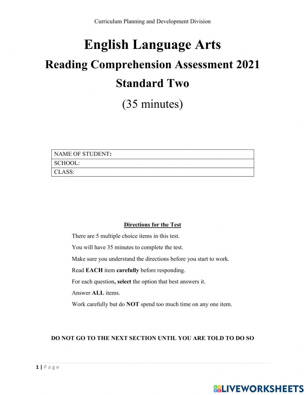English Language Arts Std 2 online exercise for Live Worksheets