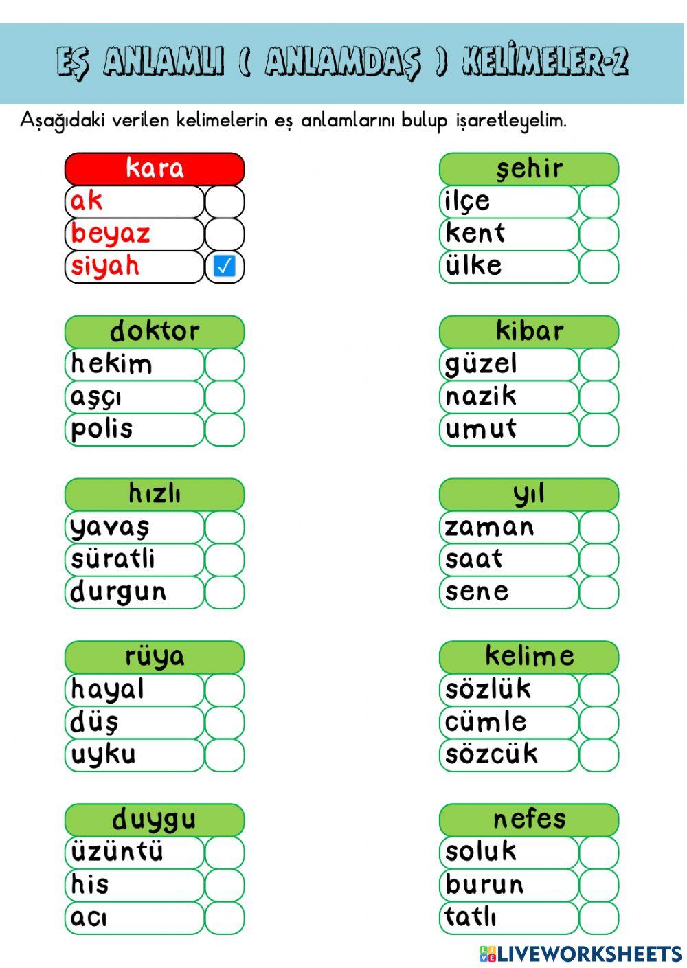 Eş Anlamlı Kelimeler-2