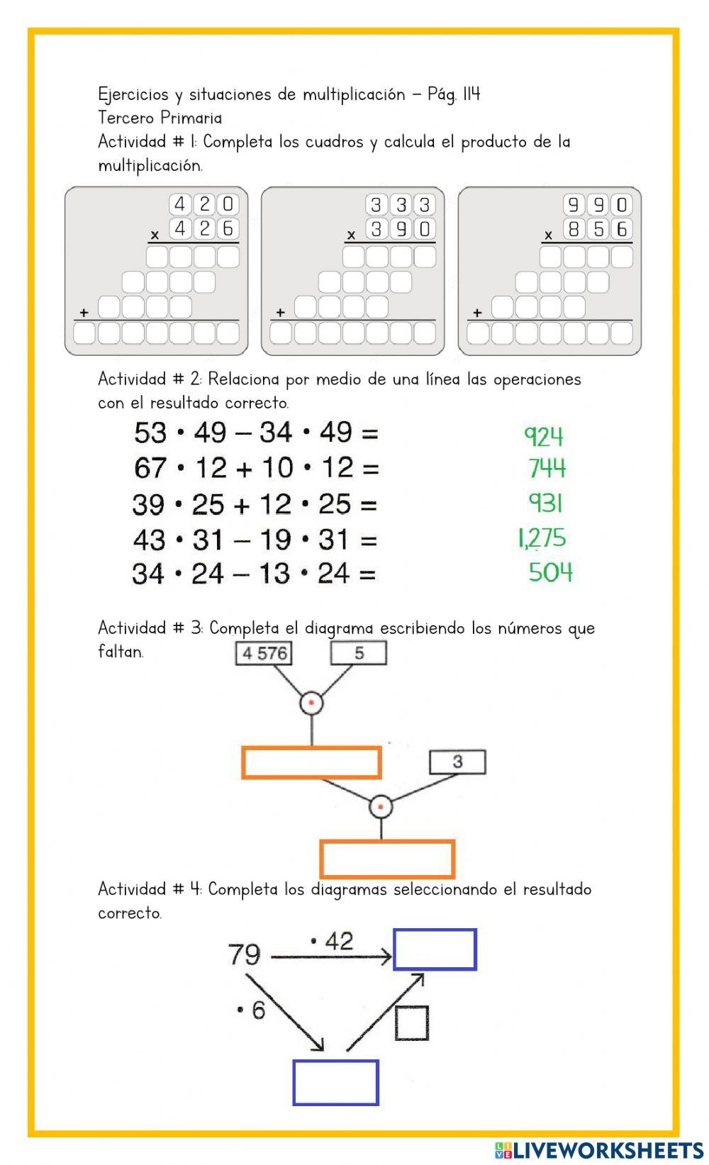 Ejercicios y situaciones con multiplicaciones