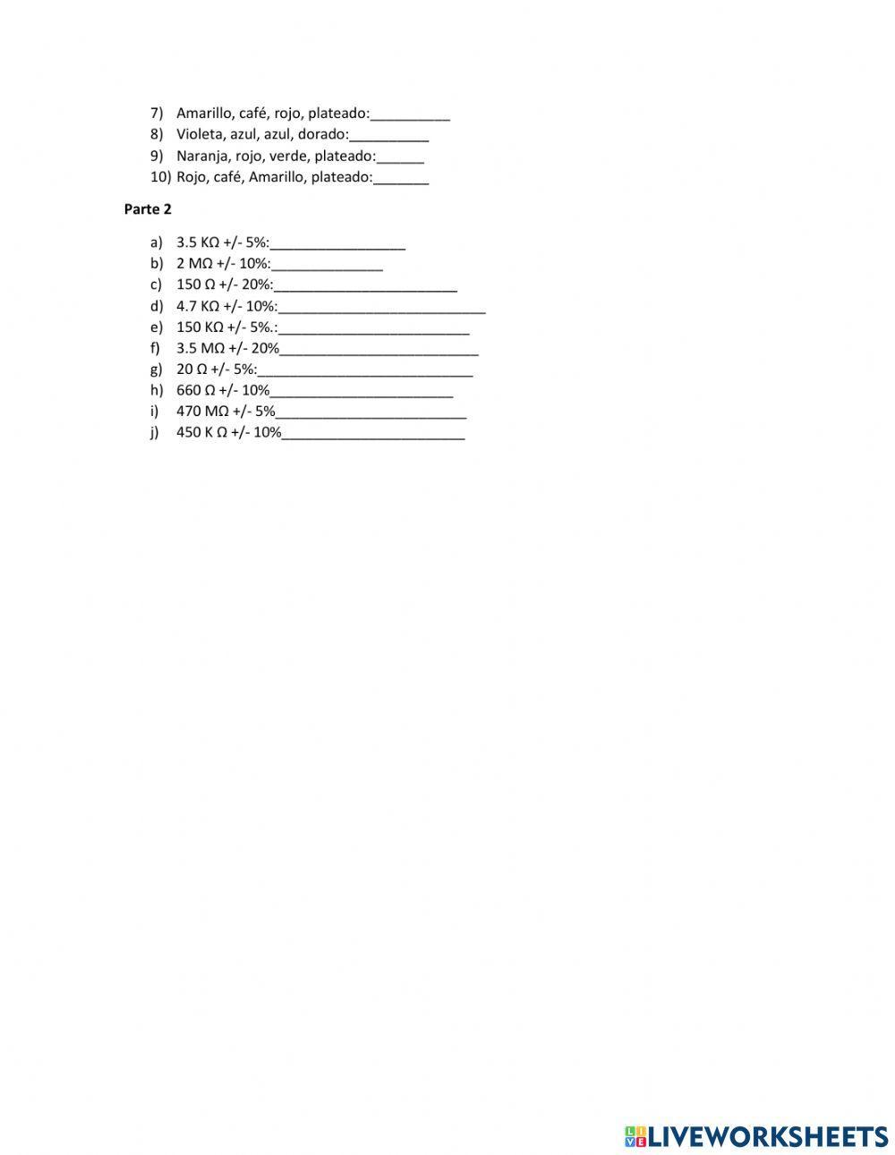 Código de Colores para resistencias