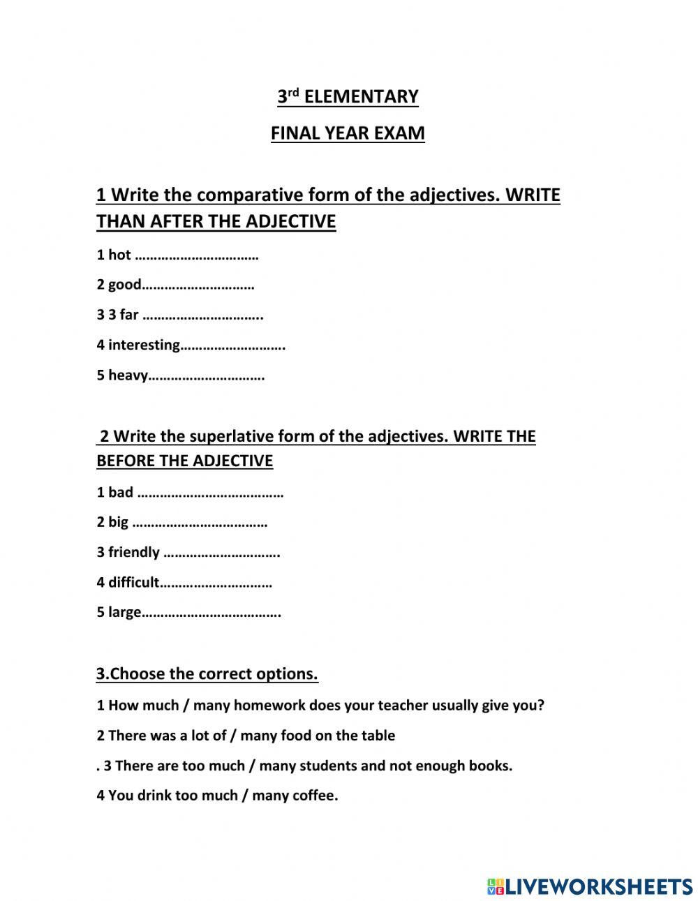 3RD ELEMENTARY  FINAL EXAM NUEVO