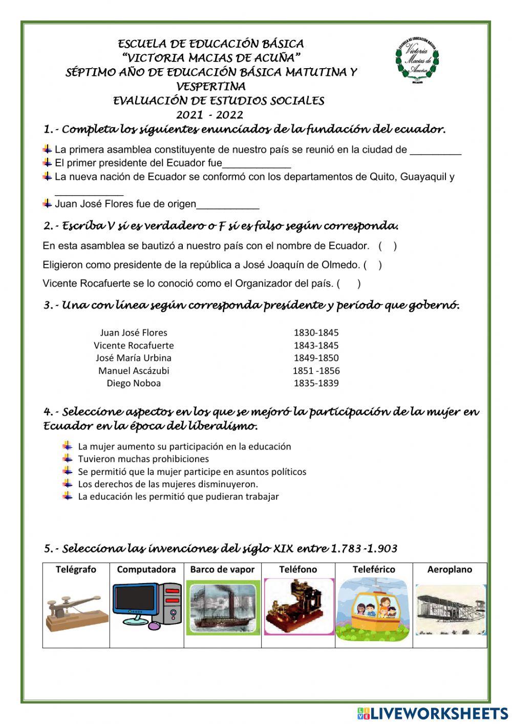 Examen de Estudios Sociales para 7mo