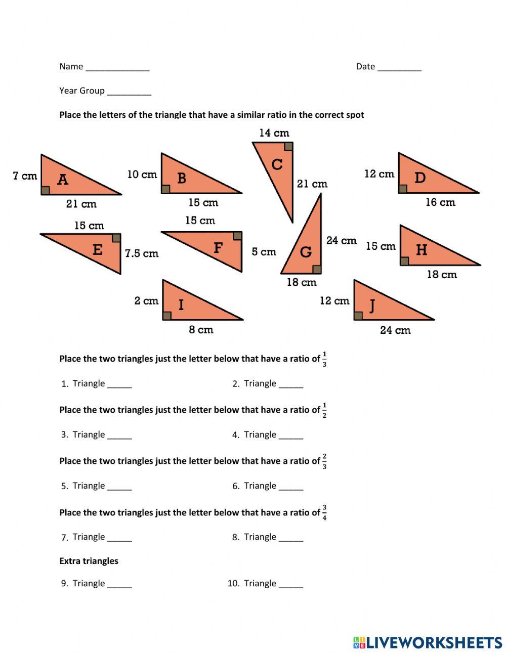 Similar Triangles - Match the Triangles that Have the Same Ratio