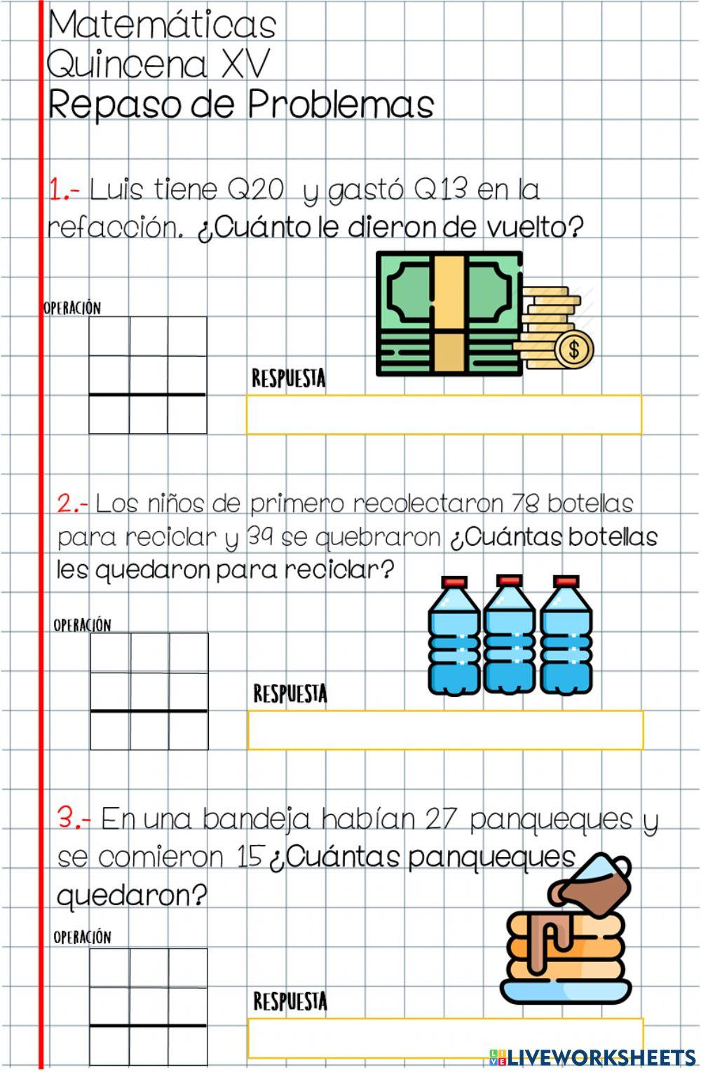 Matemáticas- Problemas de restas Matemáticas- Problemas de restas