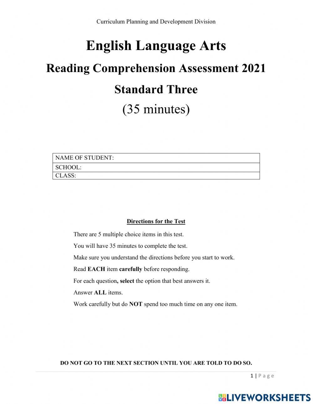Comprehension Assessment 2021
