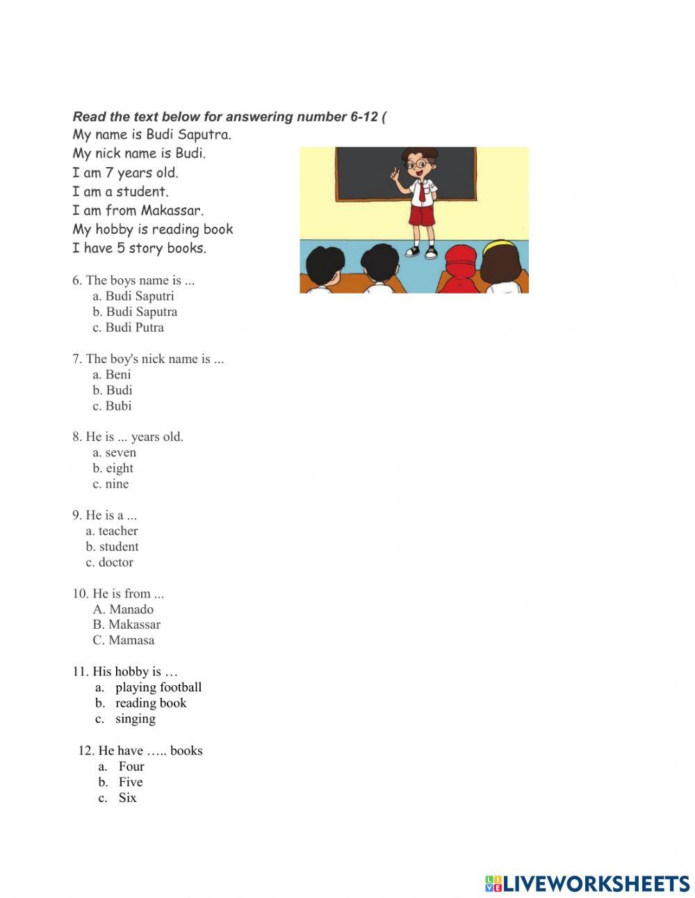 PTS Bahasa Inggris Kelas 1