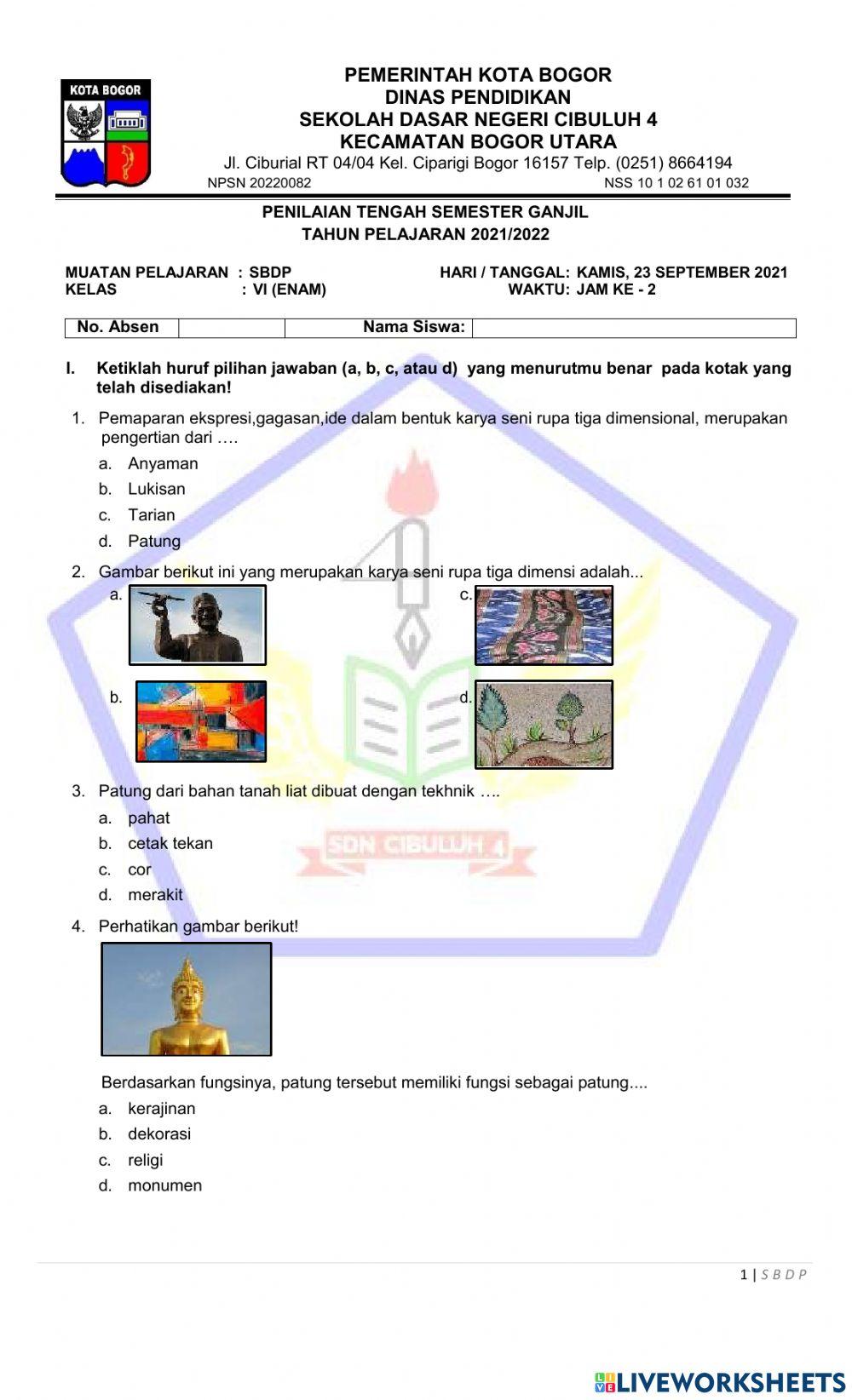 PTS Ganjil Muatan Pelajaran SBdP