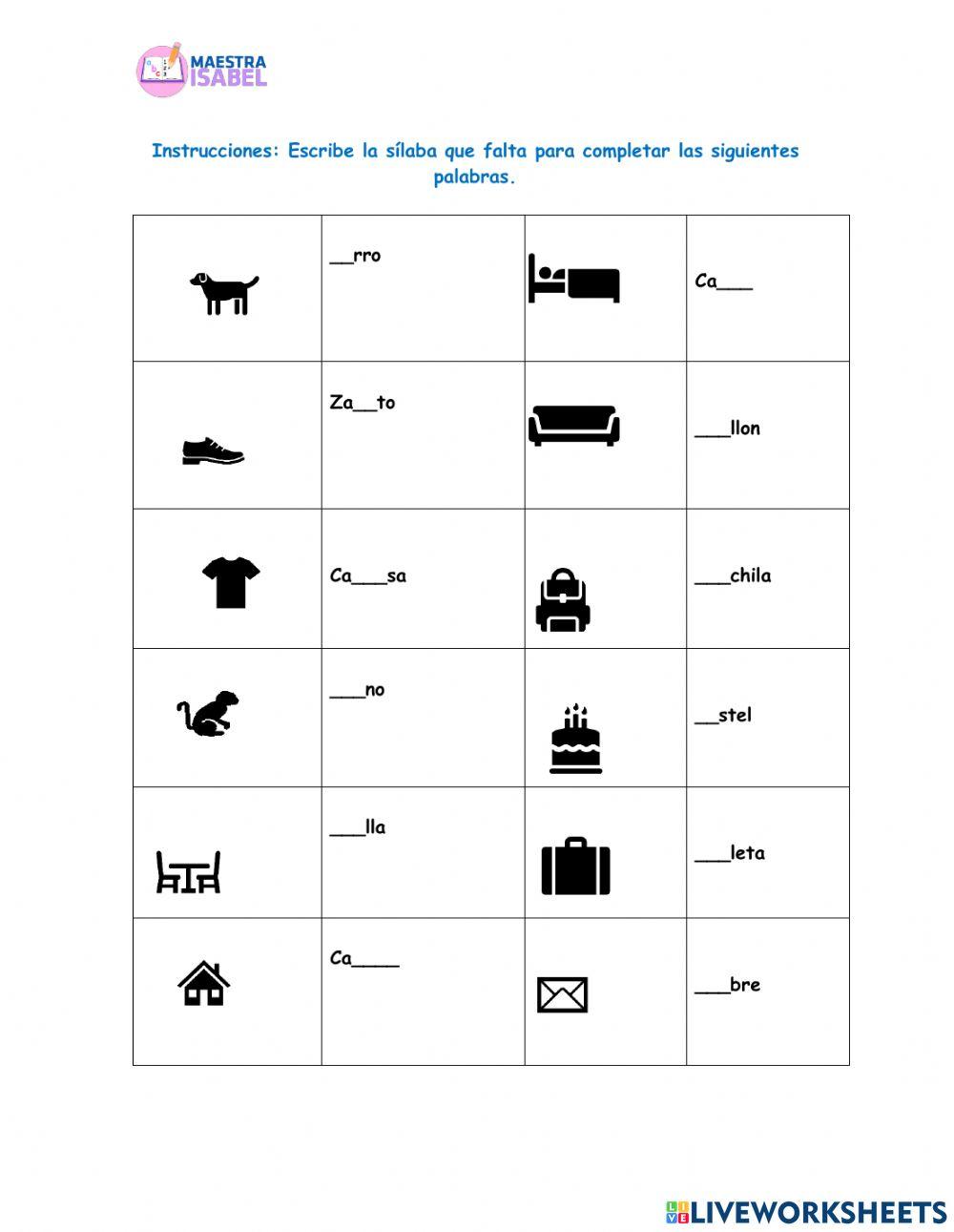 Escribe la sílaba que falta