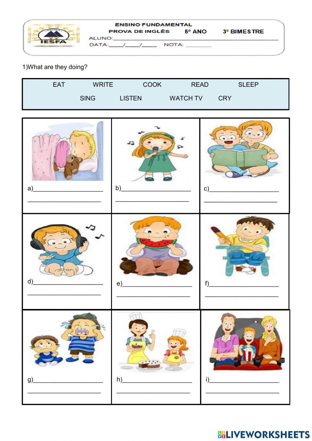 Avaliação Bimestral de Inglês 5º Ano EF - 3º Bimestre