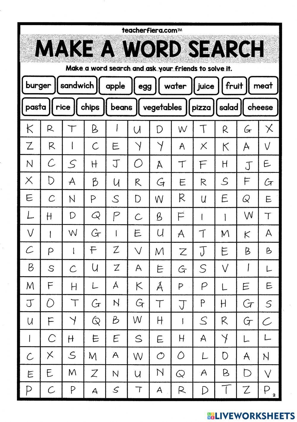 Make a word search worksheet | Live Worksheets