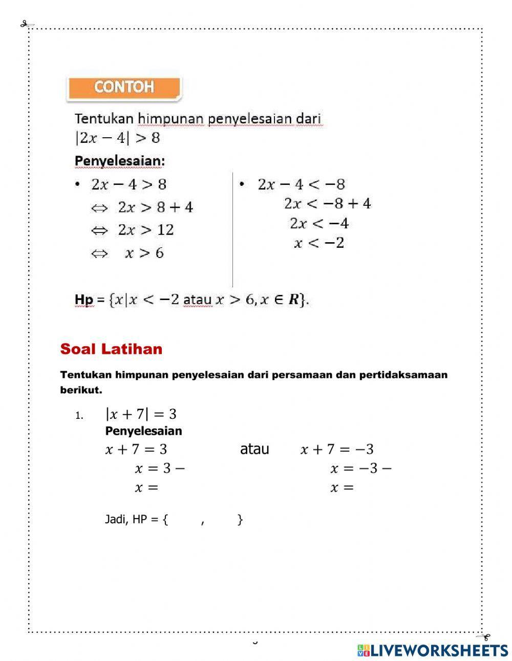 Persamaan dan Pertidaksamaan Nilai Mutlak