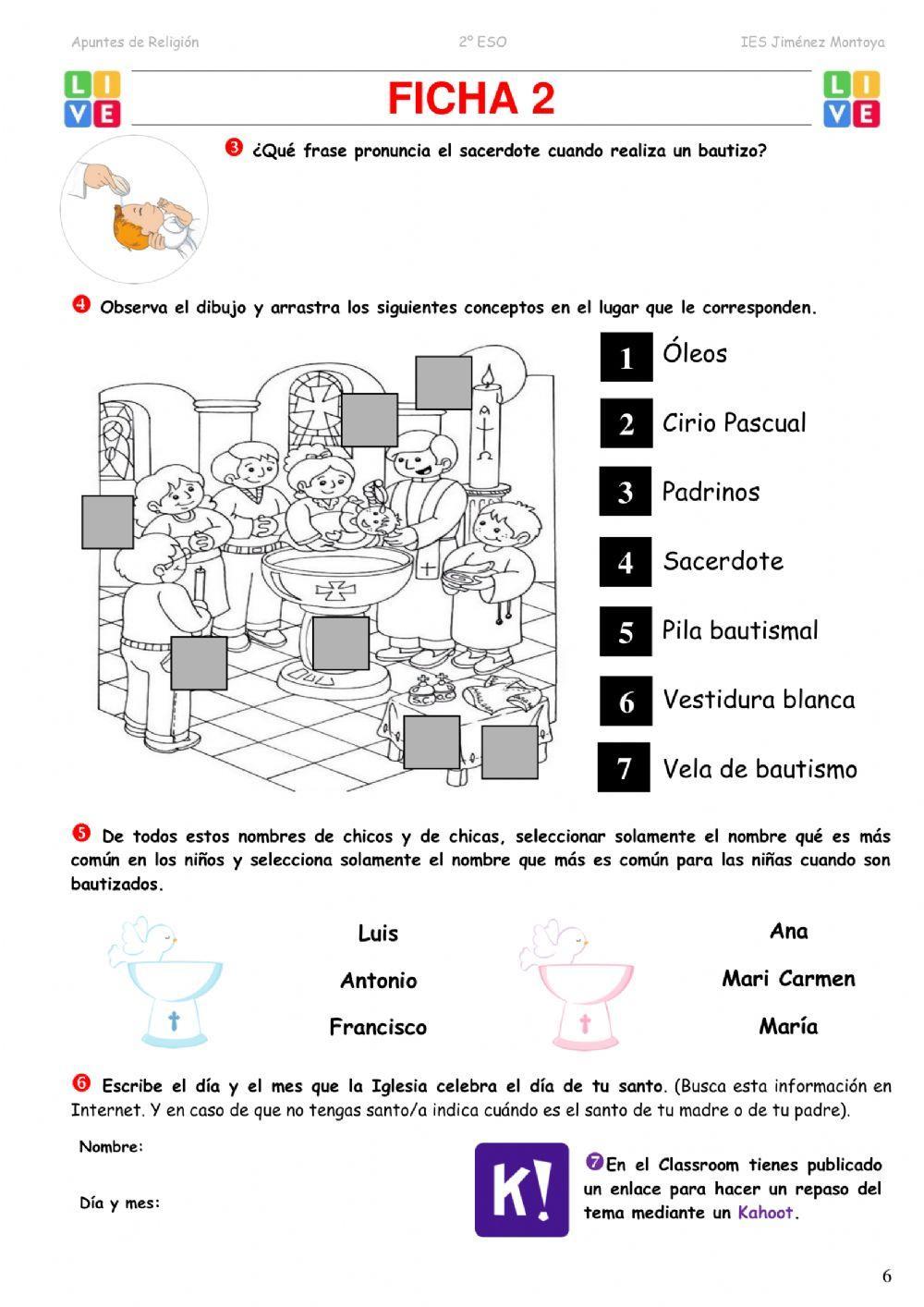 2º ESO. Tema 1. Los Sacramentos. Ficha 2-
