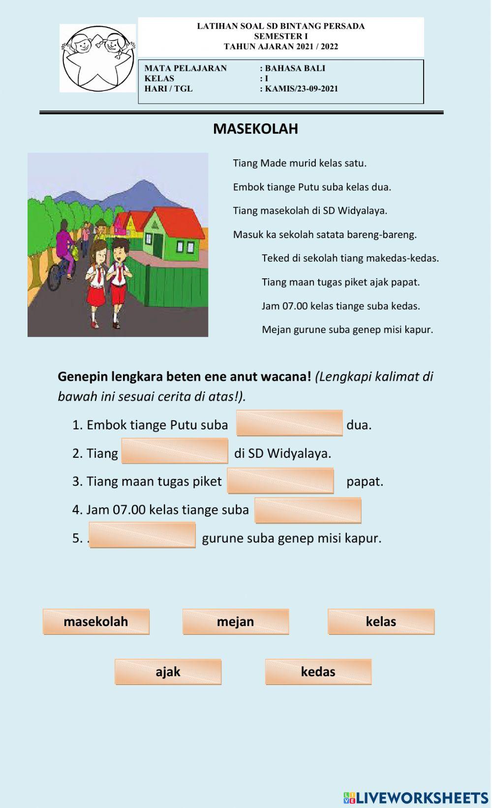 Bahasa bali kelas 1 worksheet Live Worksheets