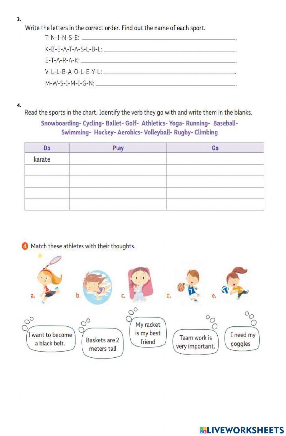 Sports and free time activities