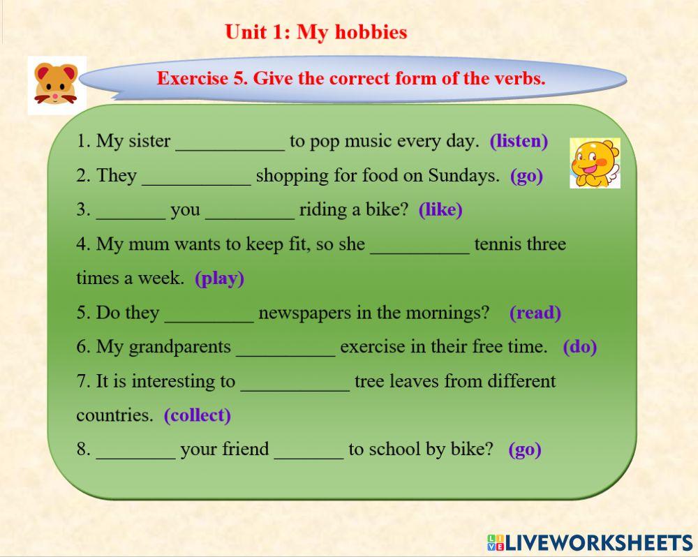Exercise 5 (present simple) -unit 1