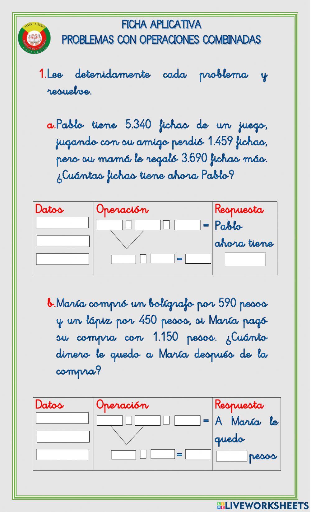 Problemas - operaciones combinadas