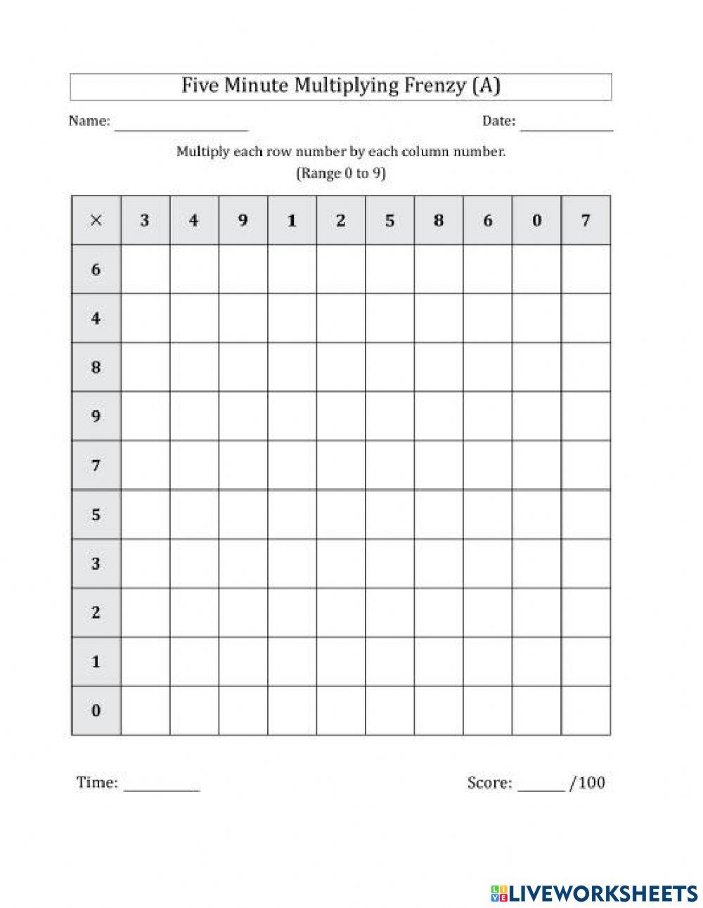 Multiplication fact interactive worksheet | Live Worksheets