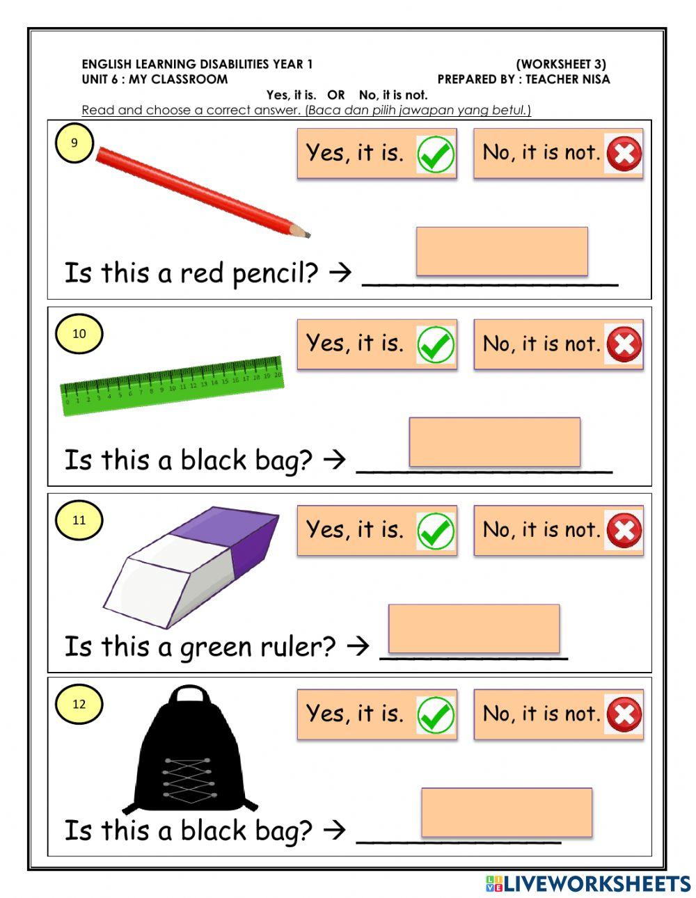 My Classroom (Yes,it is. OR No, it is not.)