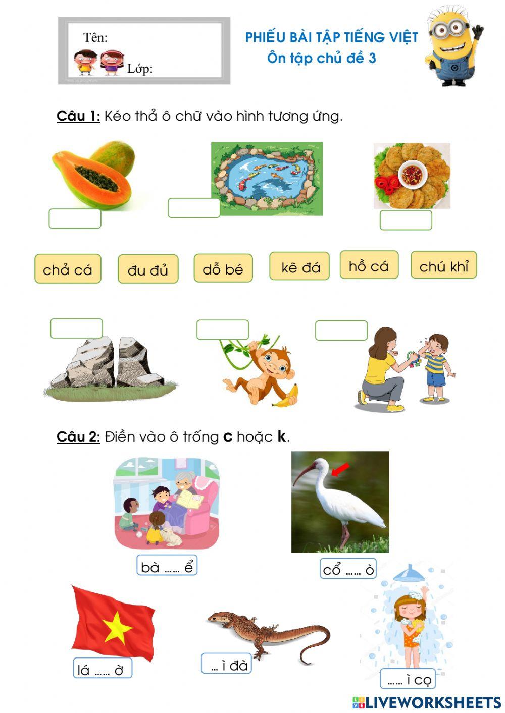 Ôn tập TV lớp 1 CĐ 3