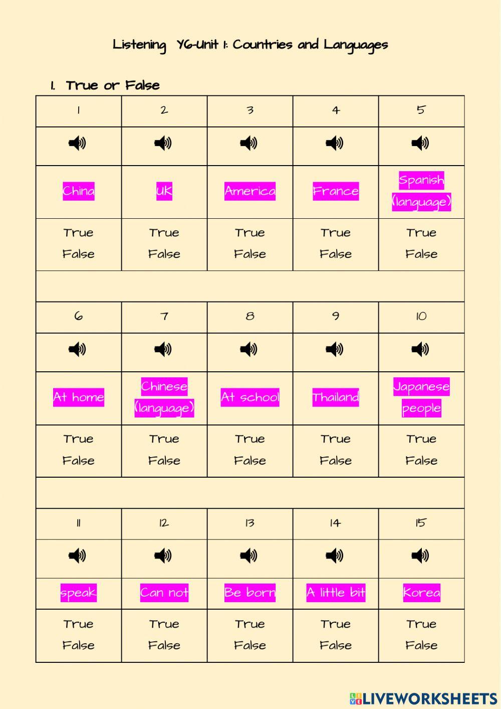 Listening  Y6-Unit 1: Countries and Languages