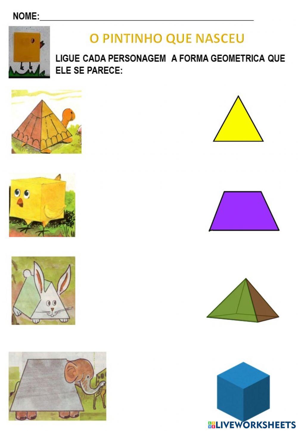 Ligue os personagens a figura geometrica correspondente