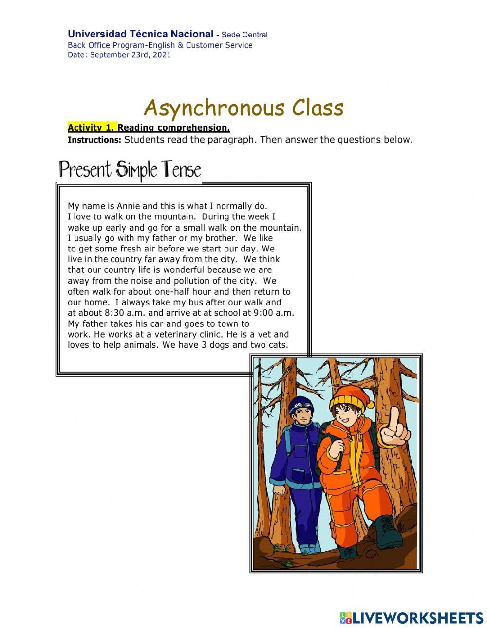 Asynchronous class exercise live worksheets