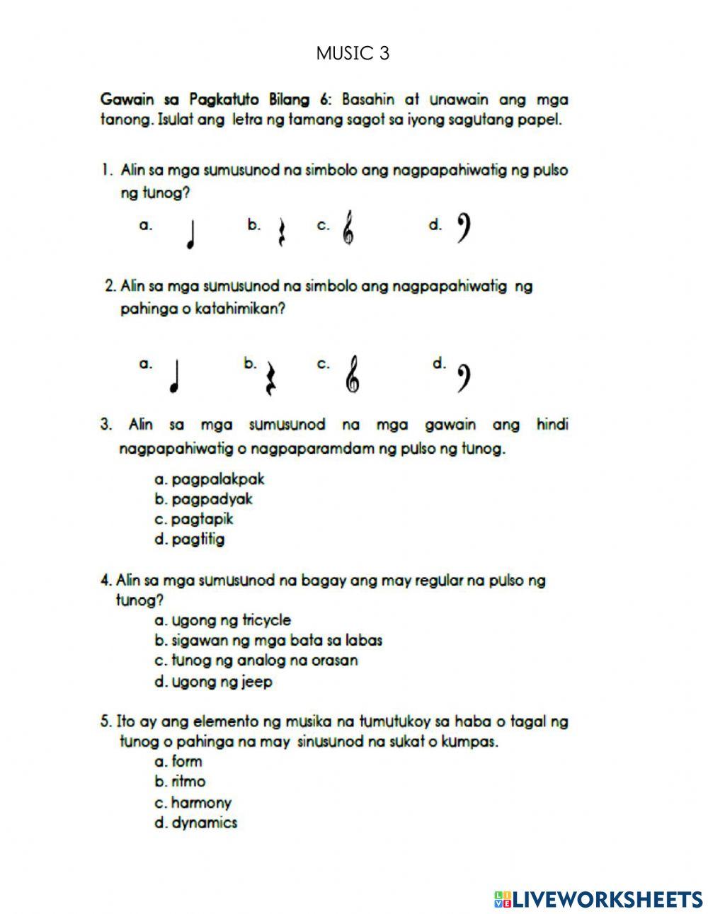 Mapeh worksheet