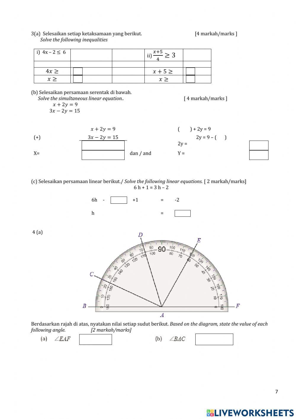 Peperiksaan Matematik Tingkatan Satu SMHT (Okt)