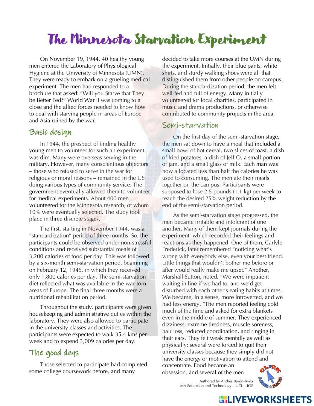 Reading Ex. - The Minnesota Starvation Experiment