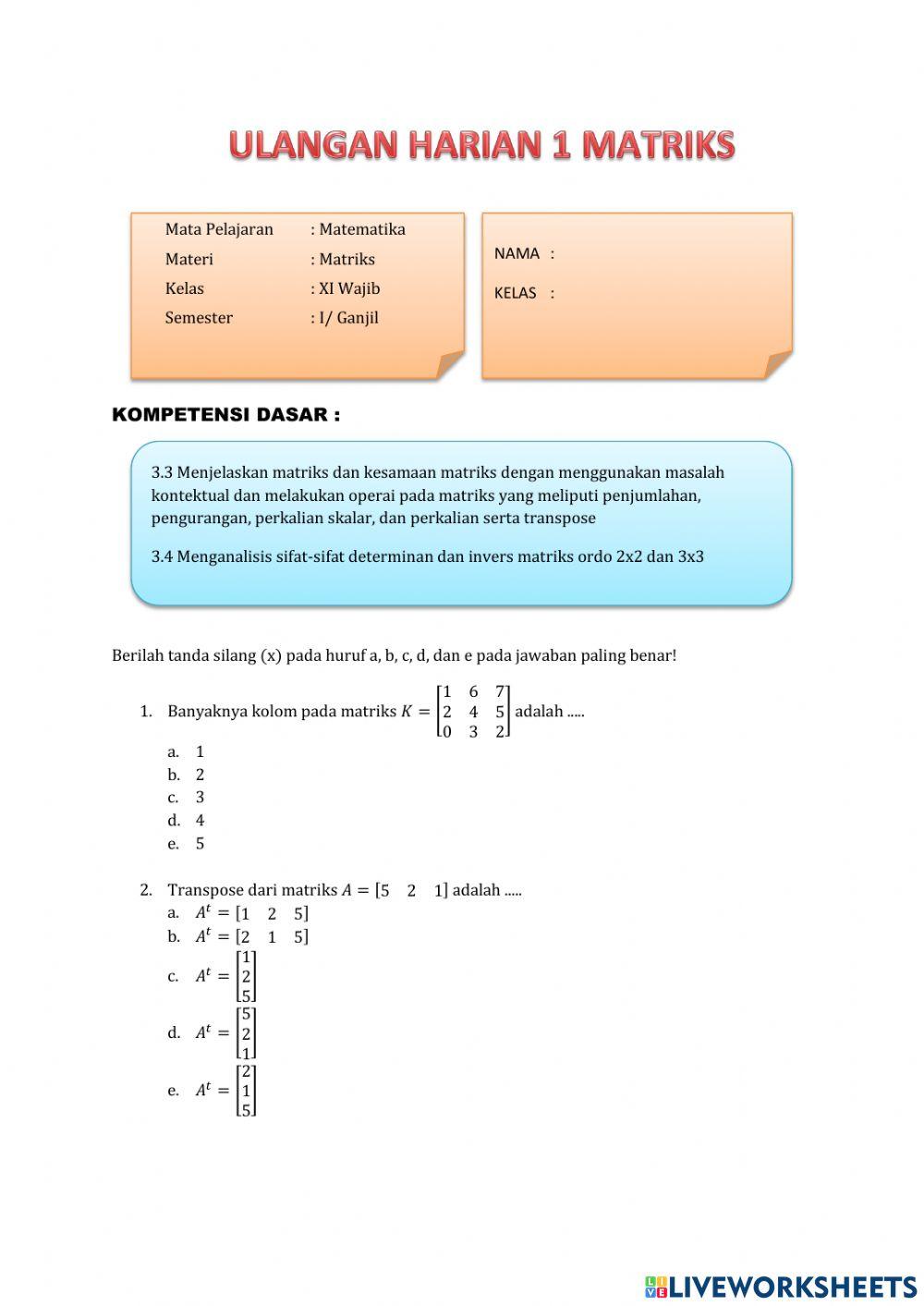 Ulangan harian matriks
