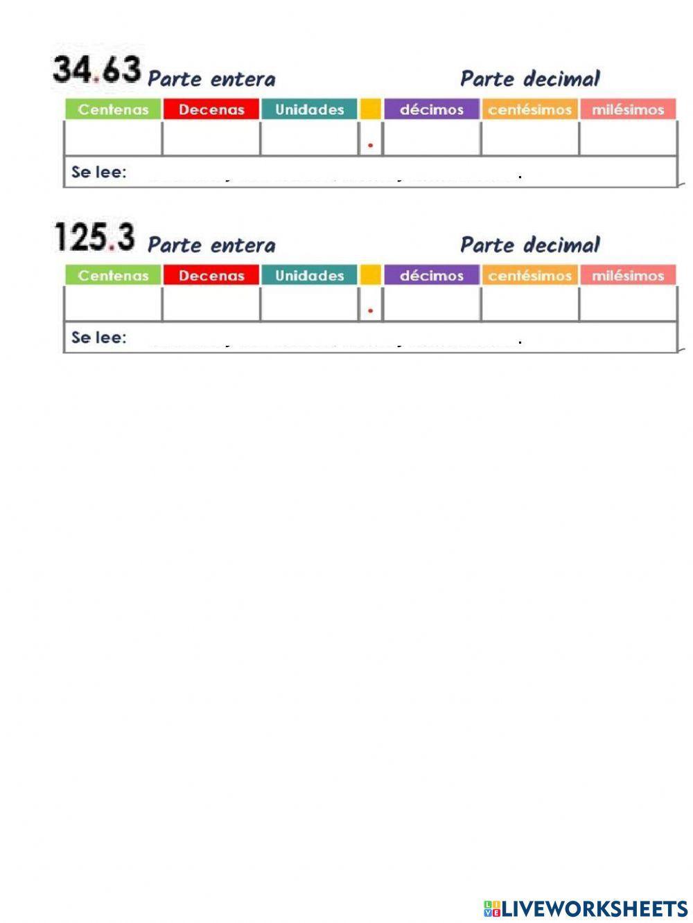 Lectura y escritura de números decimales