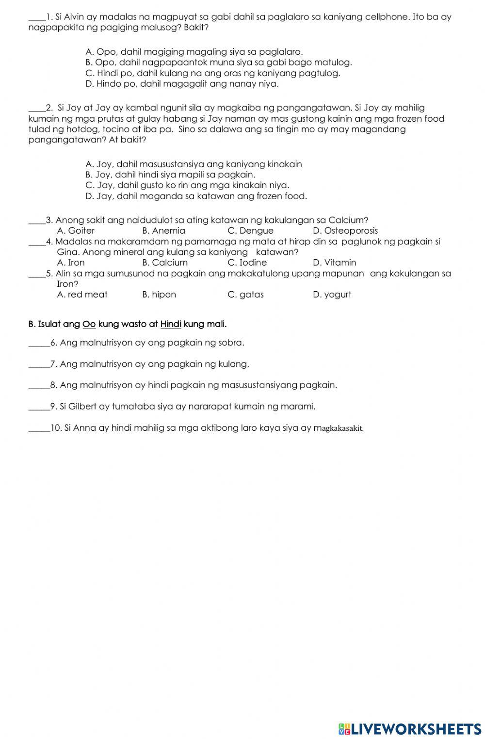 Summative test in mapeh
