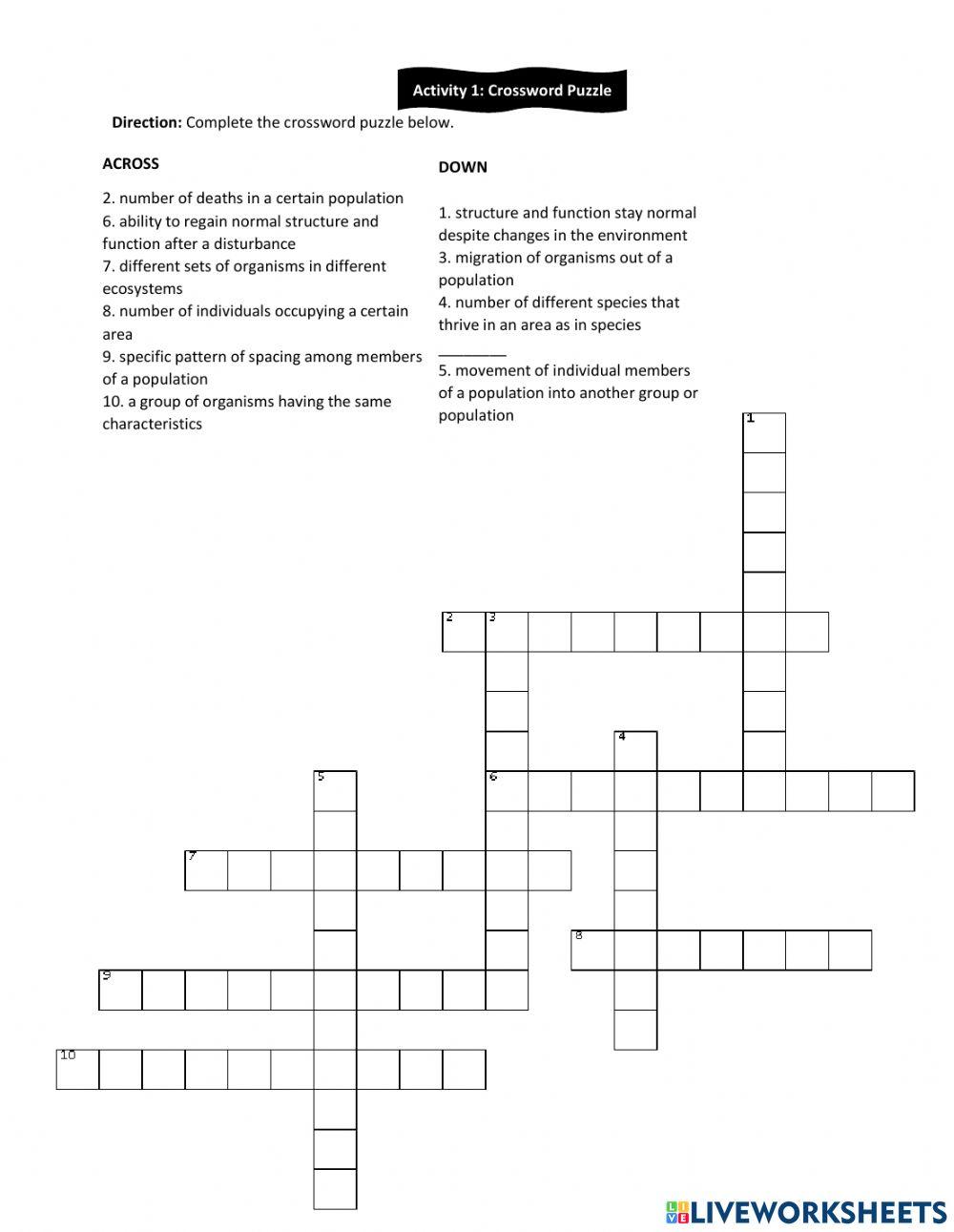 Activity 1 Crossword Puzzle